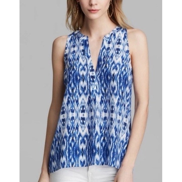 Joie ARUNA Ikat Stripe Split Neckline Silk Tank Top in Deep Lapis Sz XS $178 - Picture 1 of 10